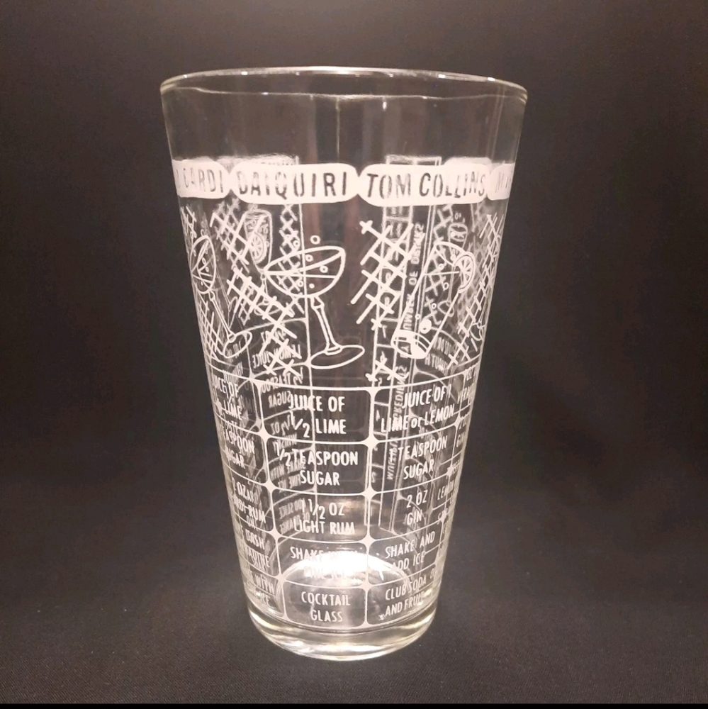 Vintage Federal Glass Cocktail Shaker Mixer w/ Drink Recipes
